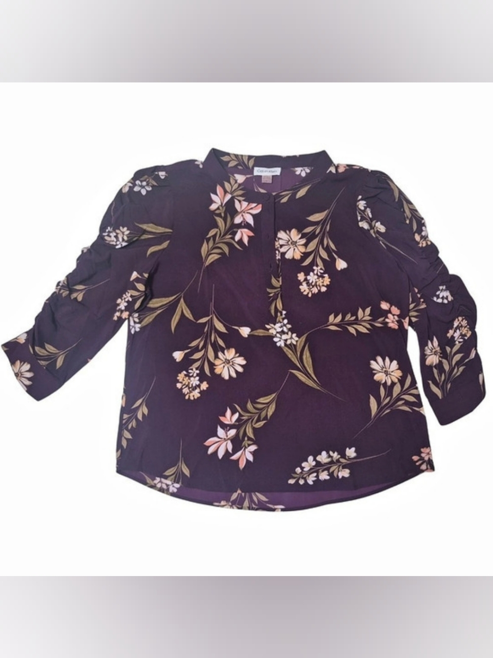 Calvin Klein Floral Mock Neck Blouse, Purple & Pink